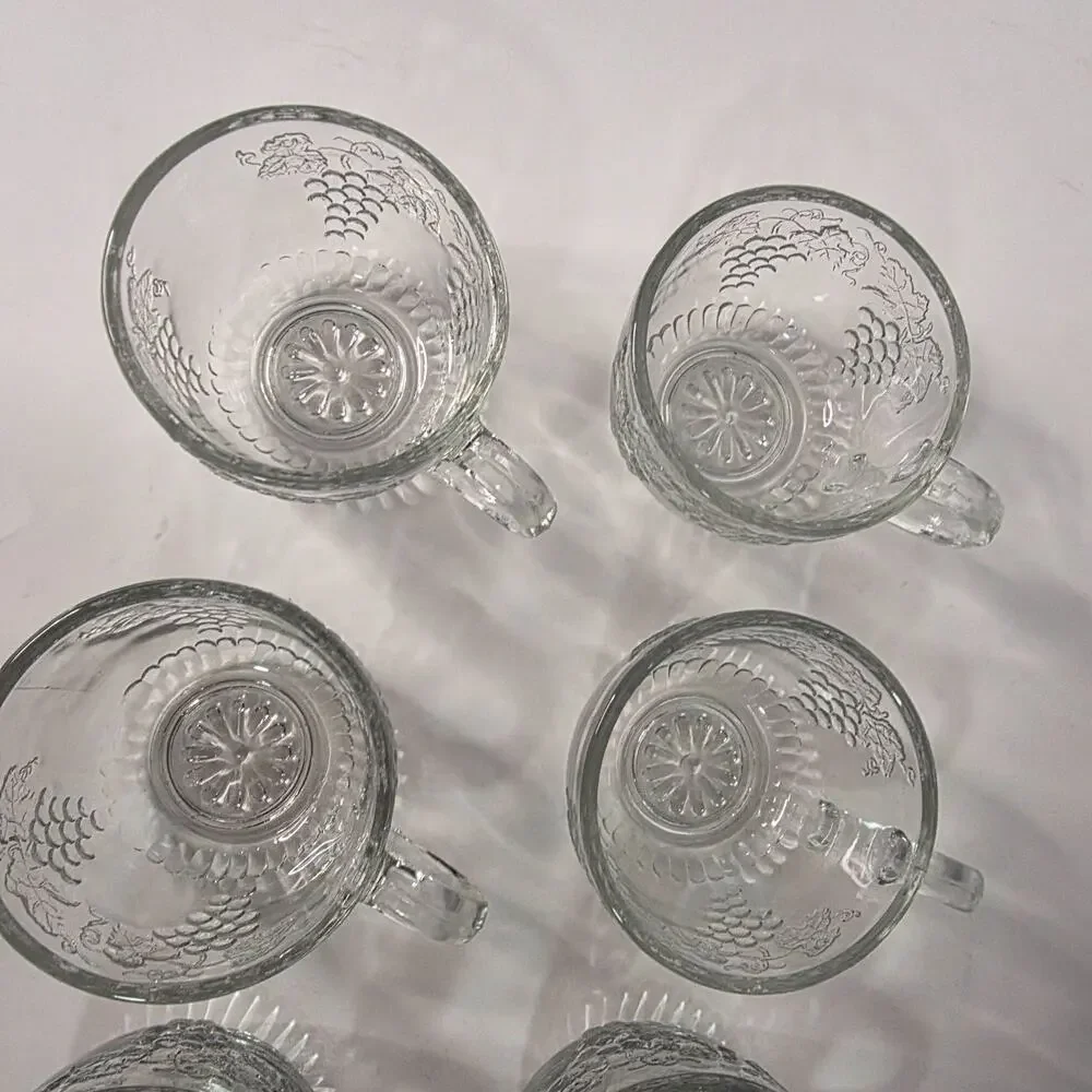 Vintage Anchor Hocking Grape Leaf Clear Glass Punch Cups Set of 8 USA